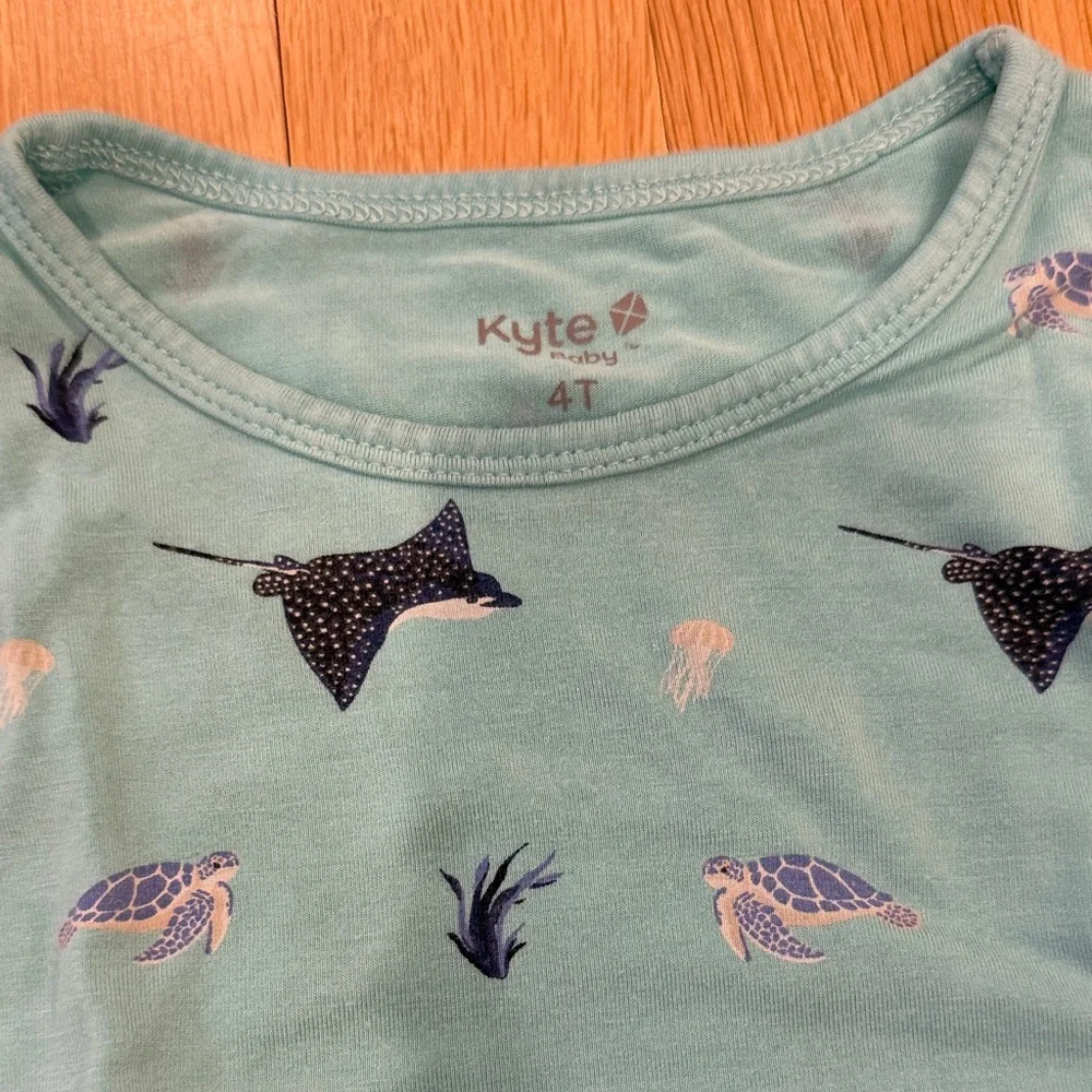 Kyte BABY Teal Stingray and Turtle Pajama Set Size 4T